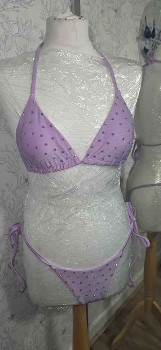 Lilac rhinestoned bikini size 6-8