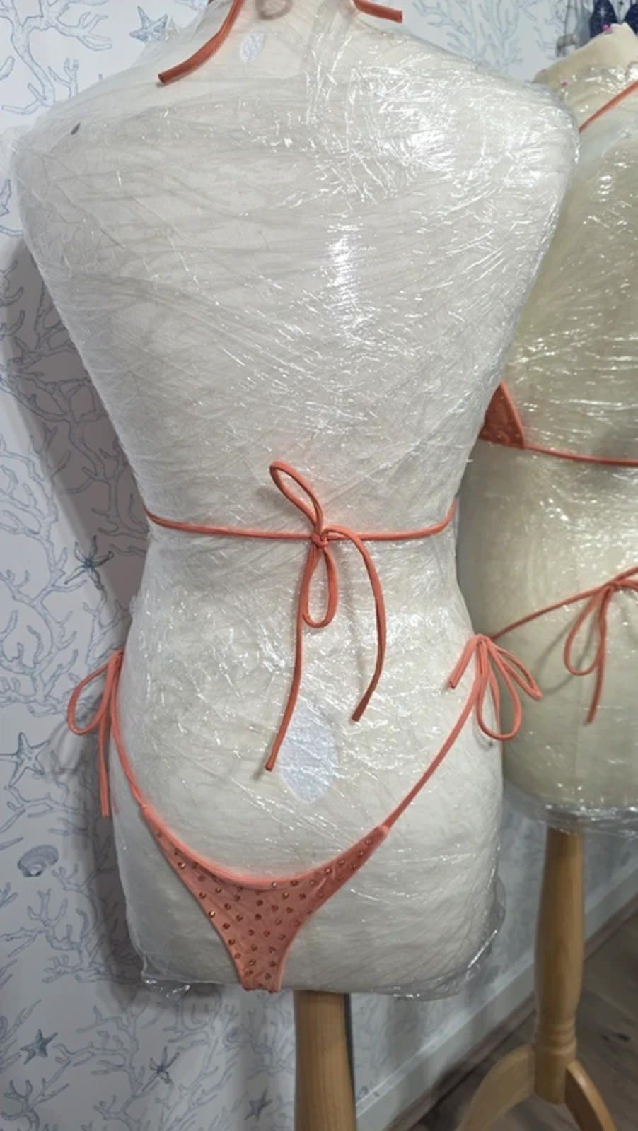 Orange/Coral rhinestoned bikini size 10-12