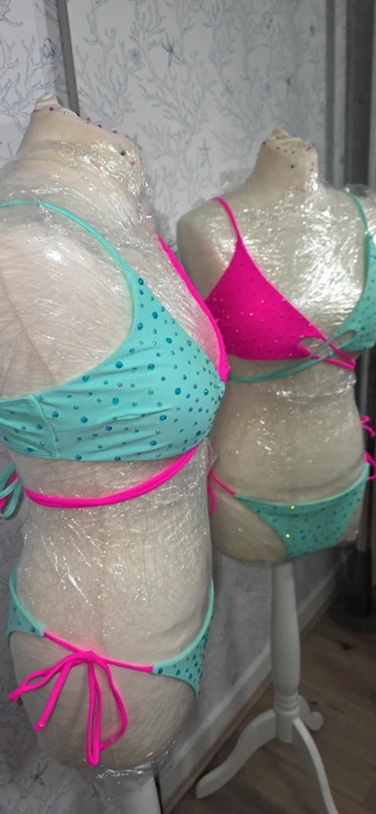 Pink and mint rhinestoned bikini 12-14