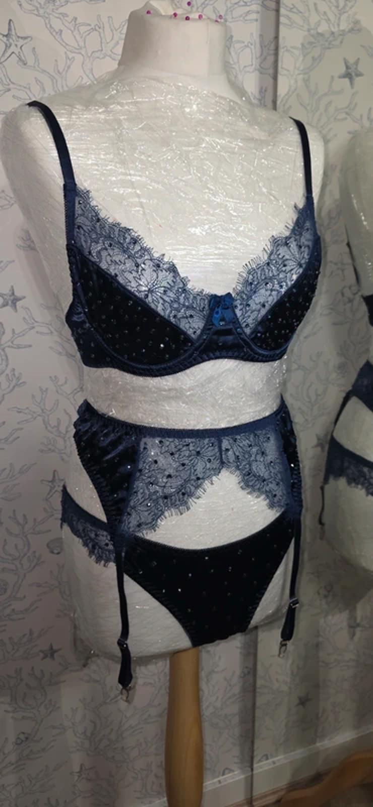 Blue Rhinestoned lingerie set size 8-10