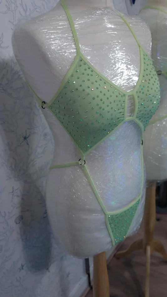 Light Green rhinestoned bodysuit