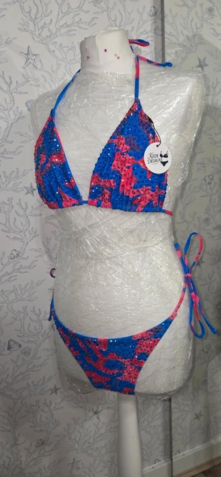 Blue and Pink Rhinestoned Bikini 12-14