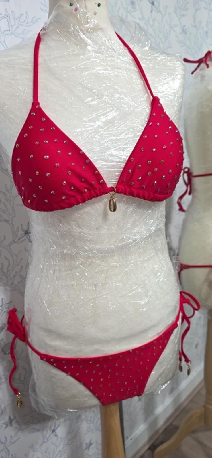 Red rhinestone bikini size 8