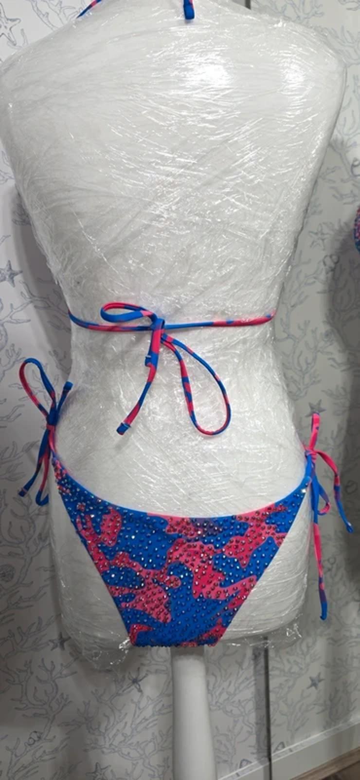 Blue and Pink Rhinestoned Bikini 12-14