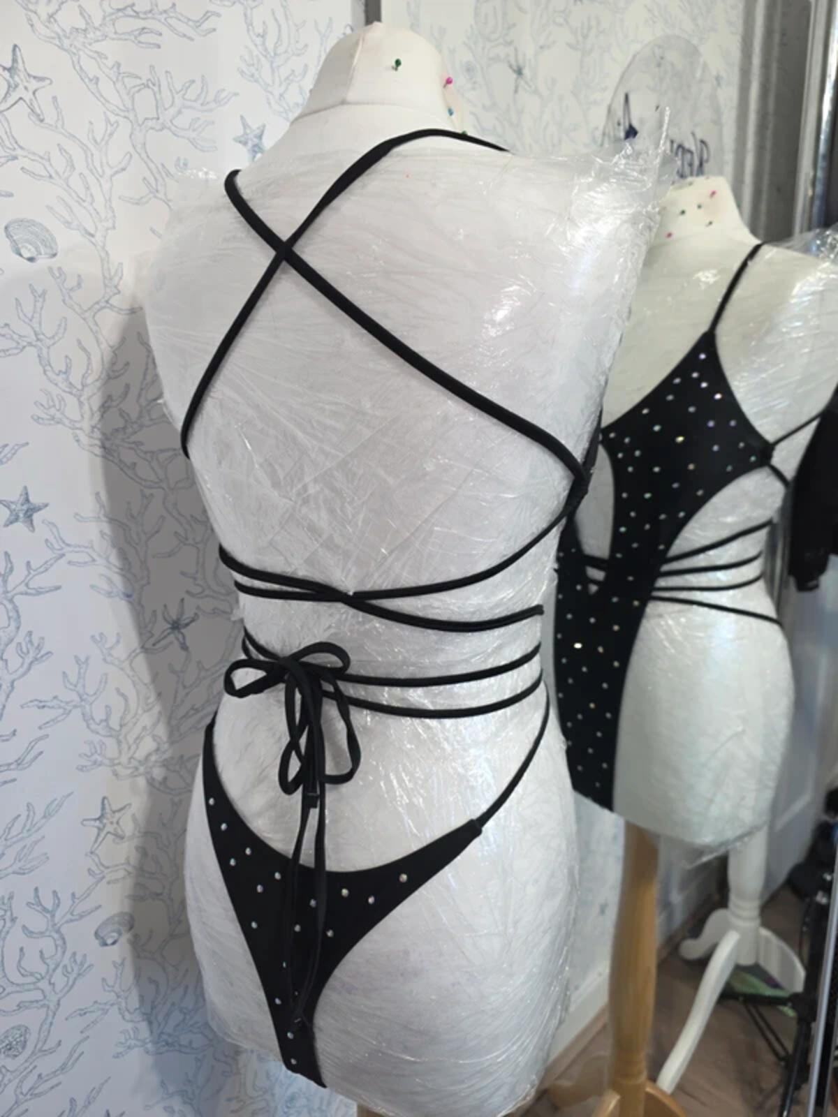 Blavk rhinestoned bodysuit 8-10