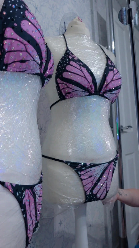 Rhinestoned Butterfly bikini Pink 12-14
