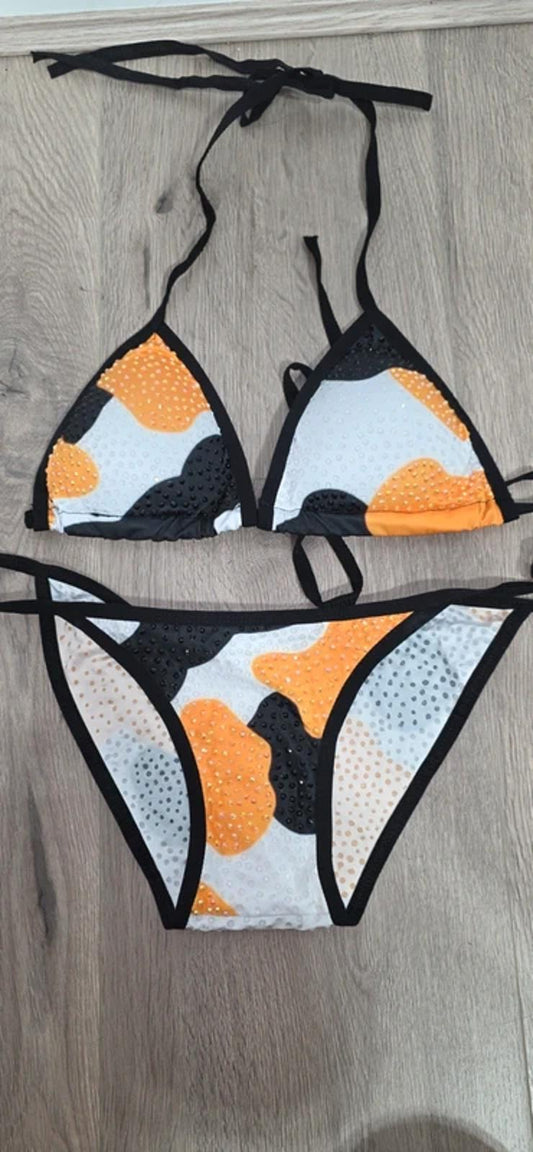 Calico rhinestoned bikini size 12-14