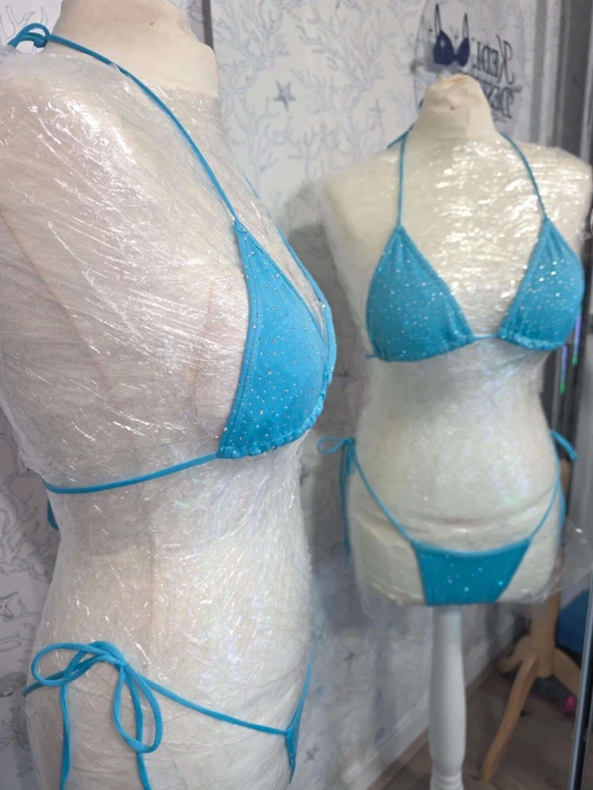 Blue Rhinestoned Bikini