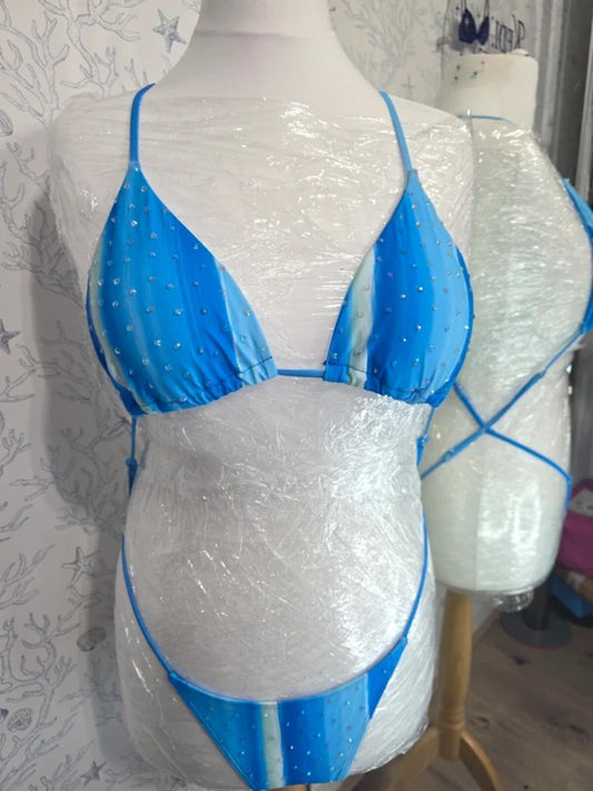 Blue Rhinestoned one piece 14-16