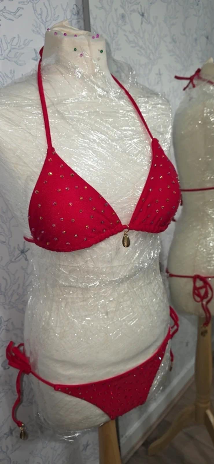 Red rhinestone bikini size 8