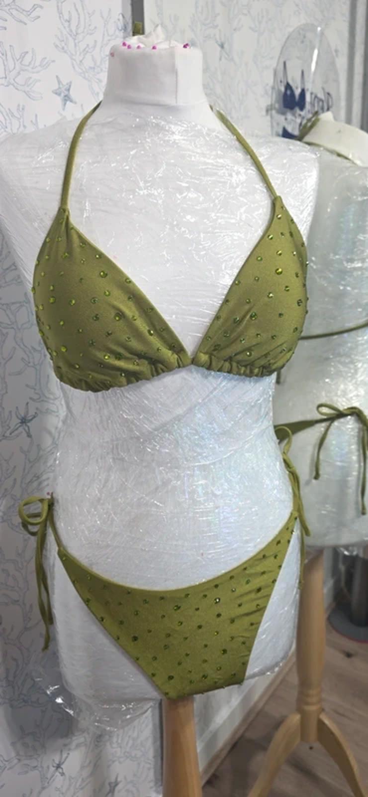Green rhinestone Bikini size 12-14