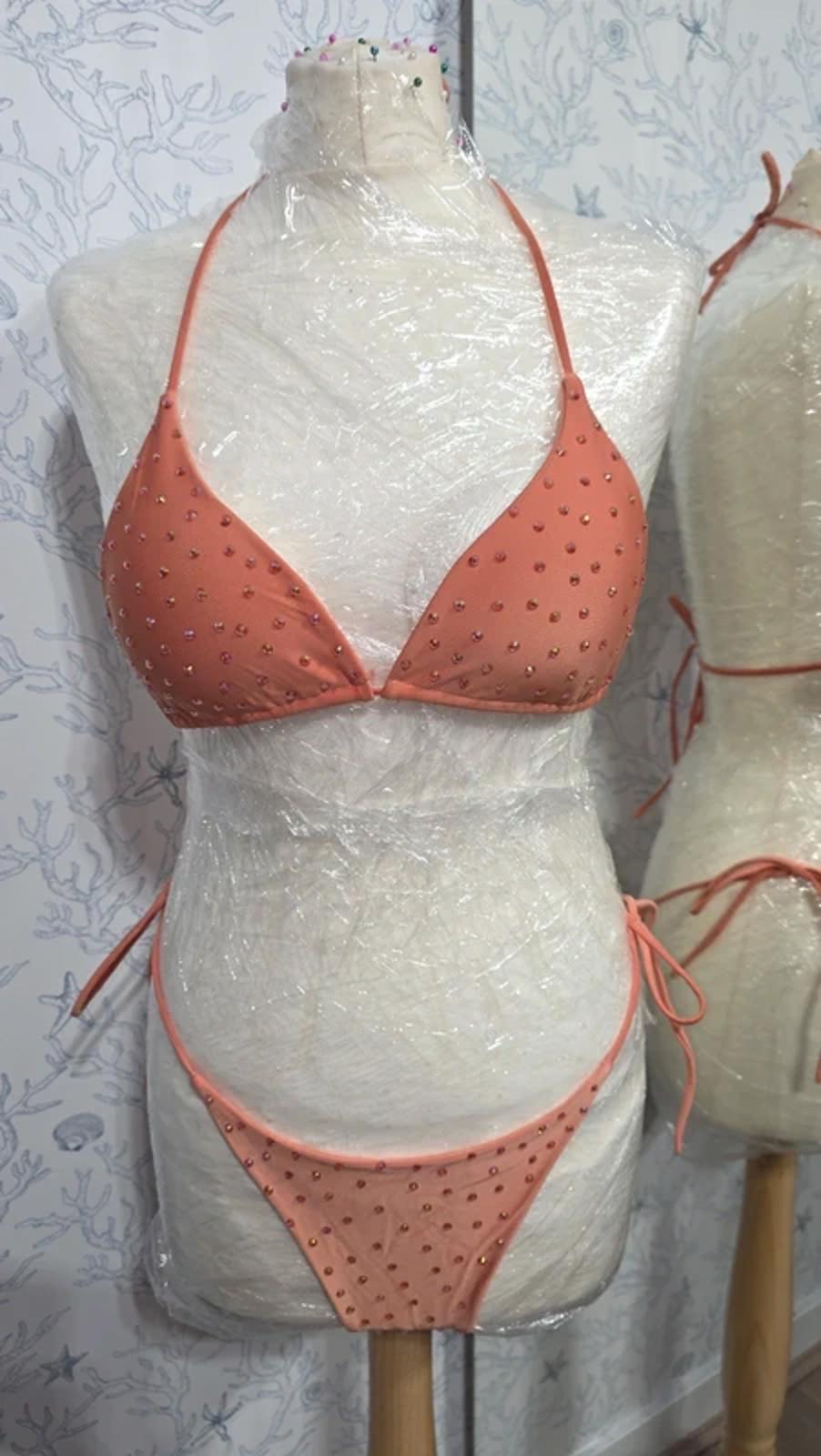 Orange/Coral rhinestoned bikini size 10-12