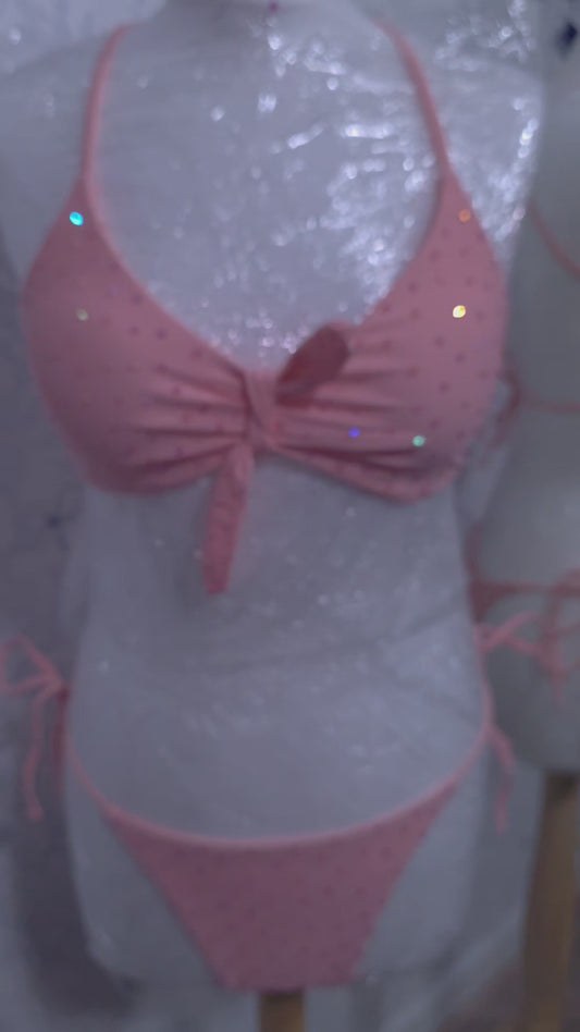 Peach pink rhinestone bikini 10-12