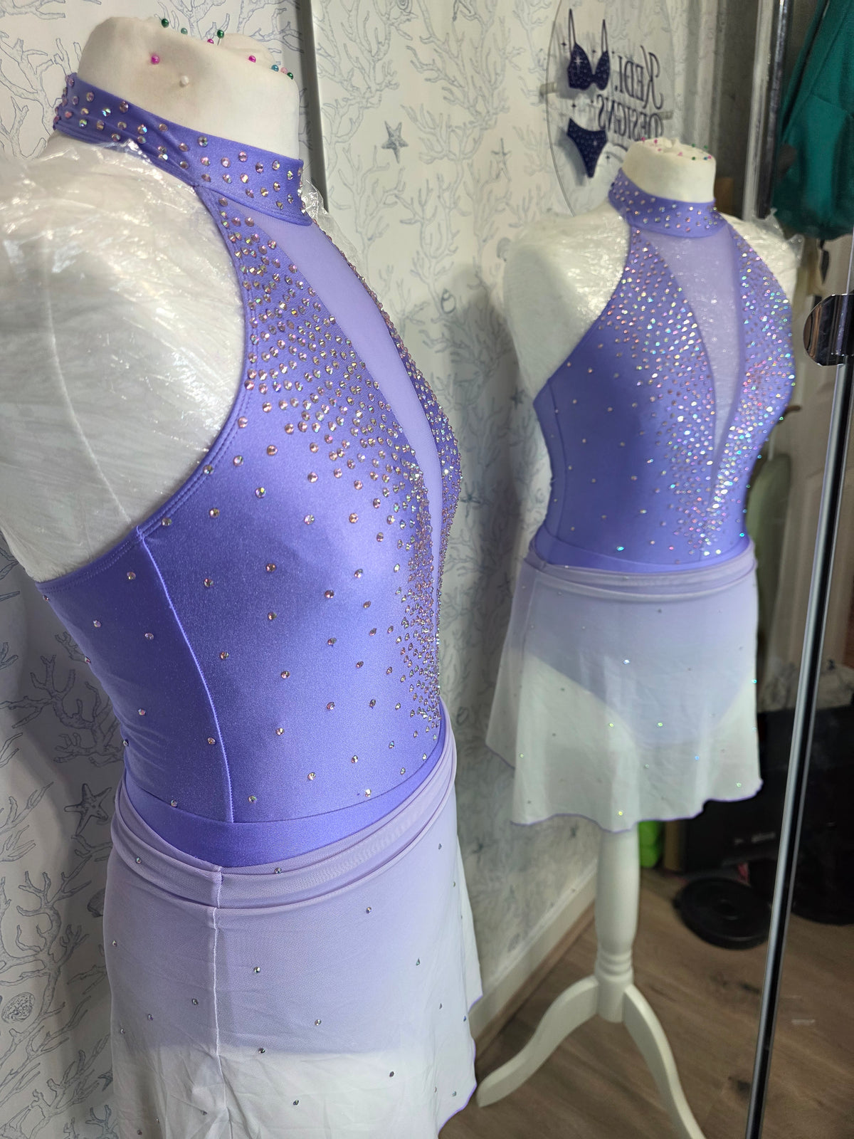 Lilac and white ombre rhinestone dance costume