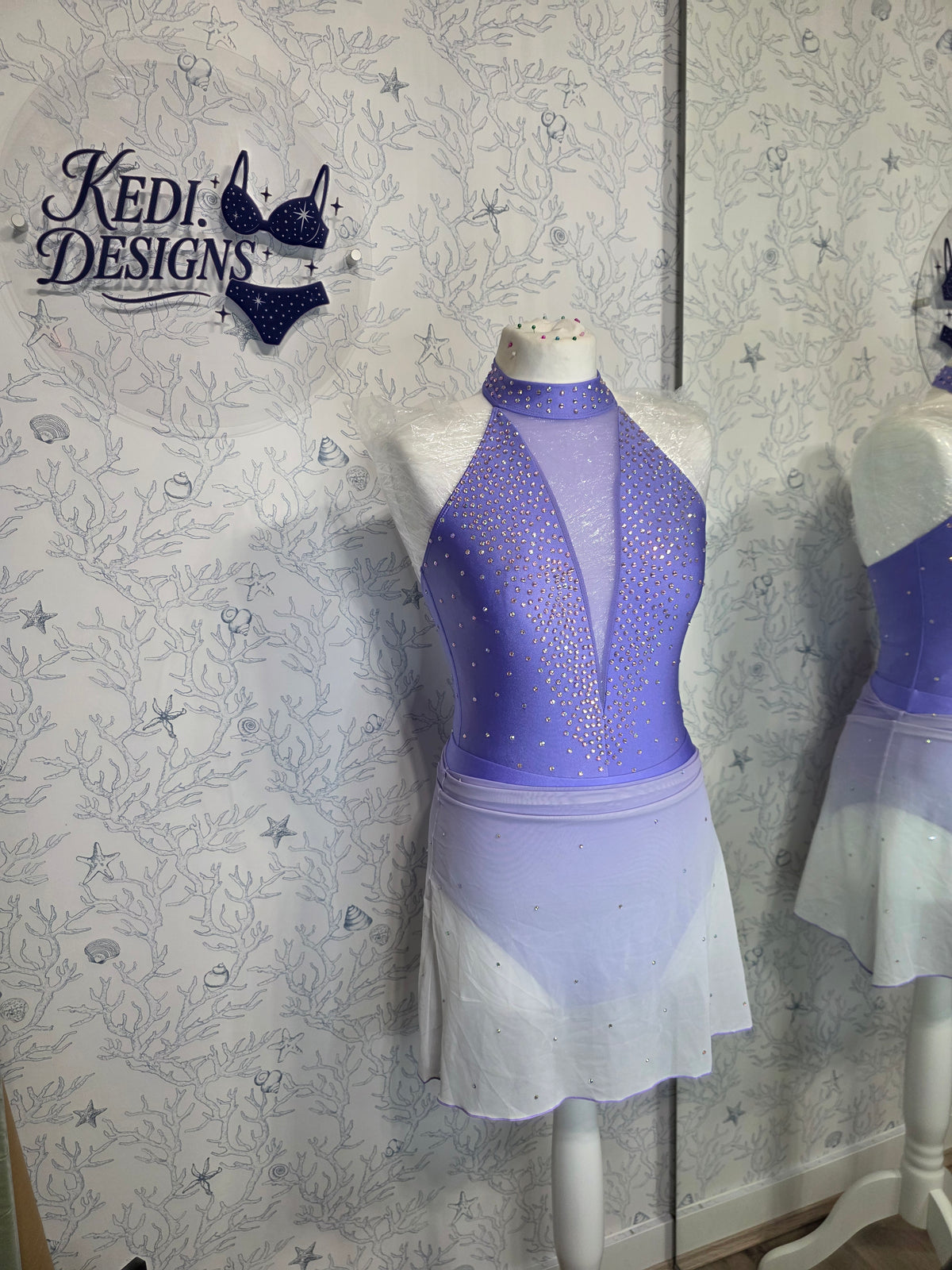 Lilac and white ombre rhinestone dance costume
