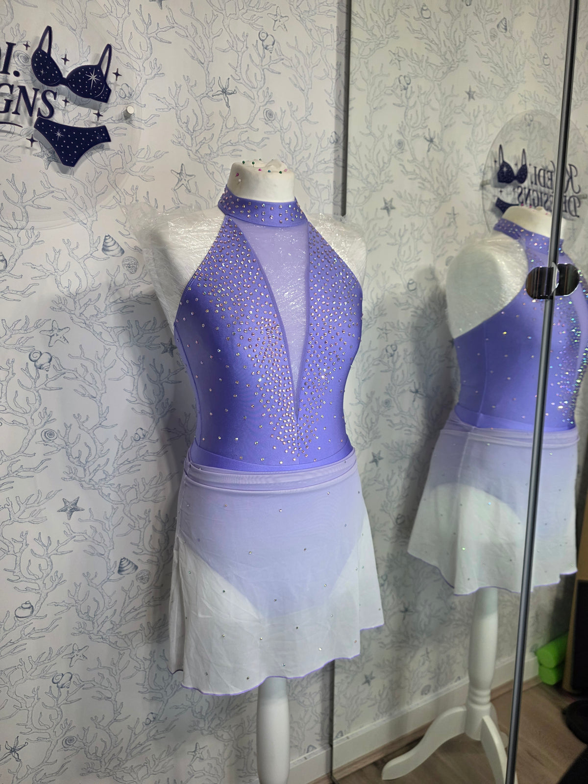 Lilac and white ombre rhinestone dance costume