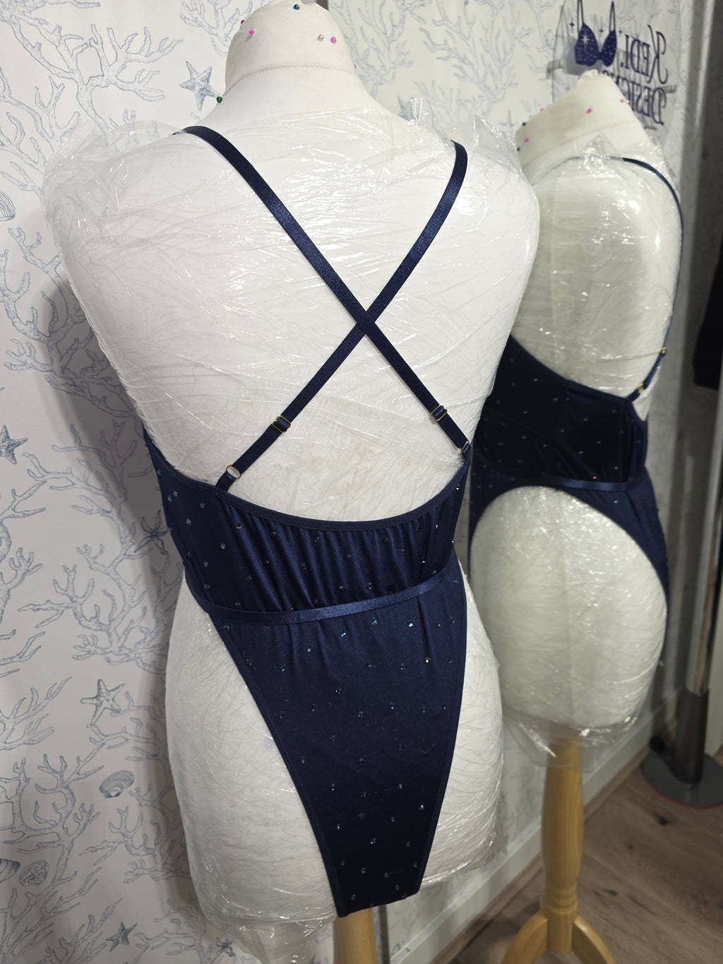 Navy Blue Rhinestoned bodysuit