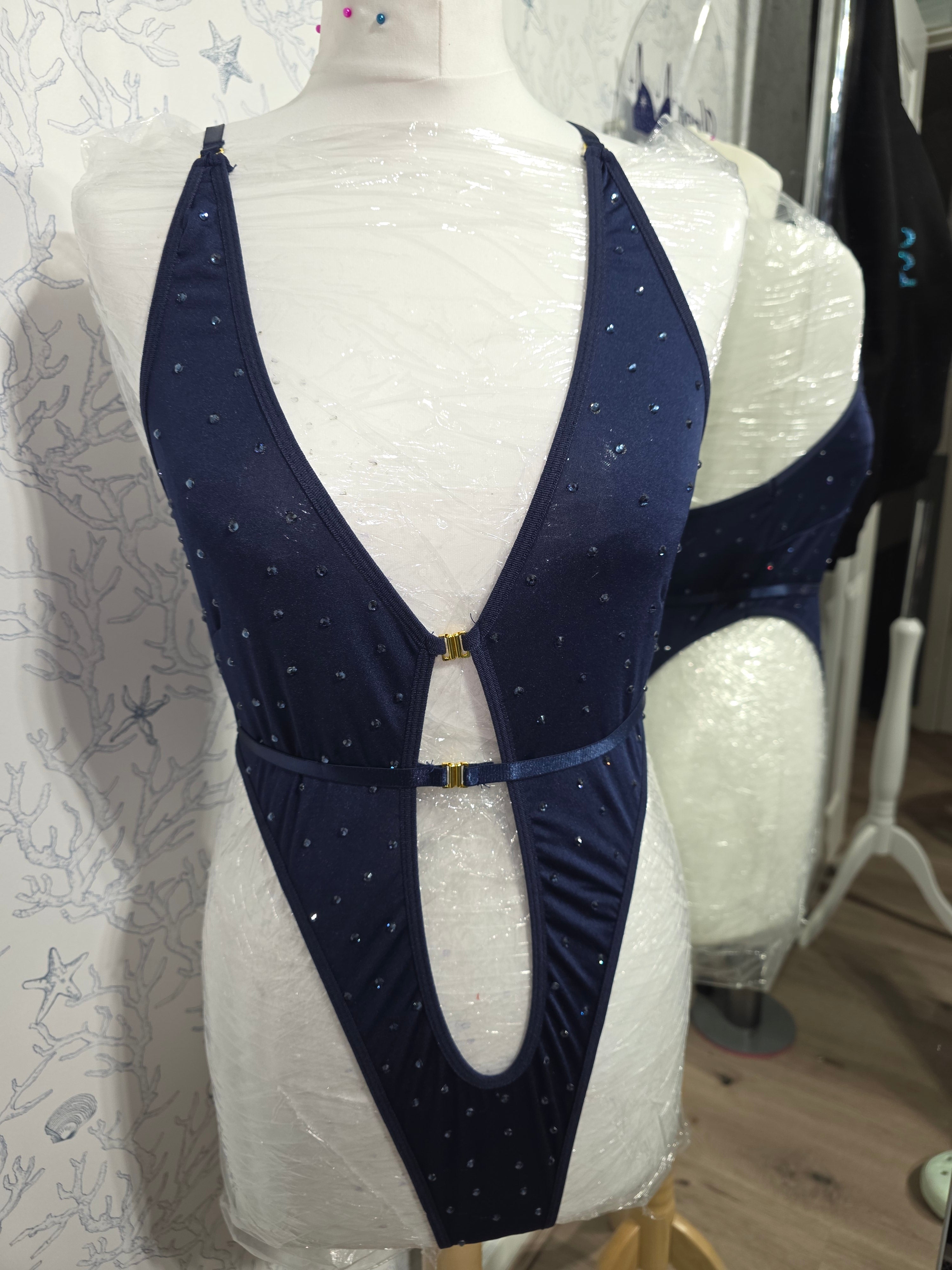 Navy Blue Rhinestoned bodysuit