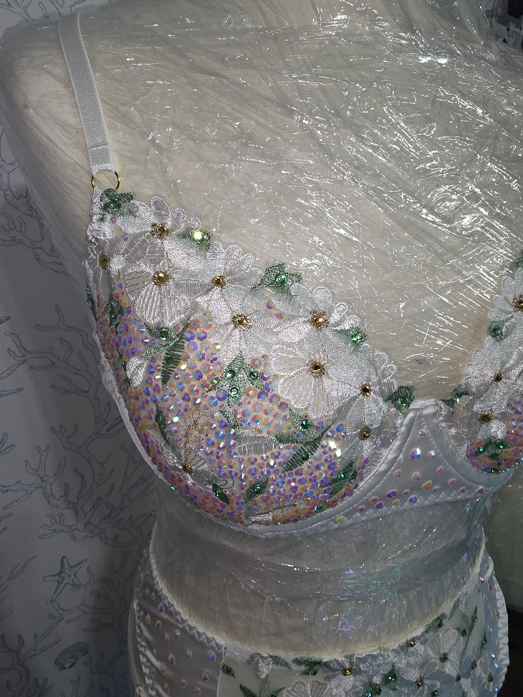 White rhinestoned lingerie set