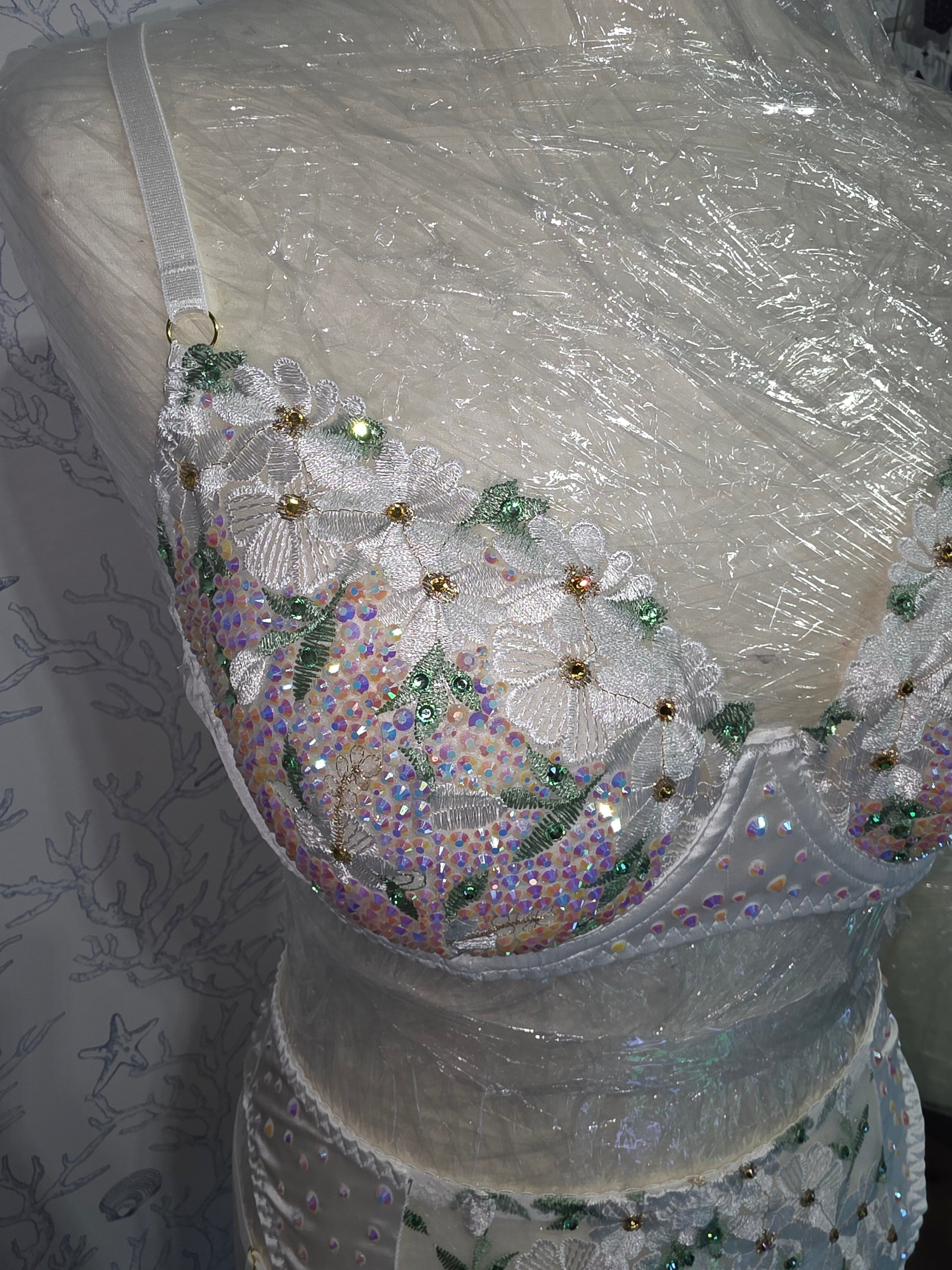 White rhinestoned lingerie set