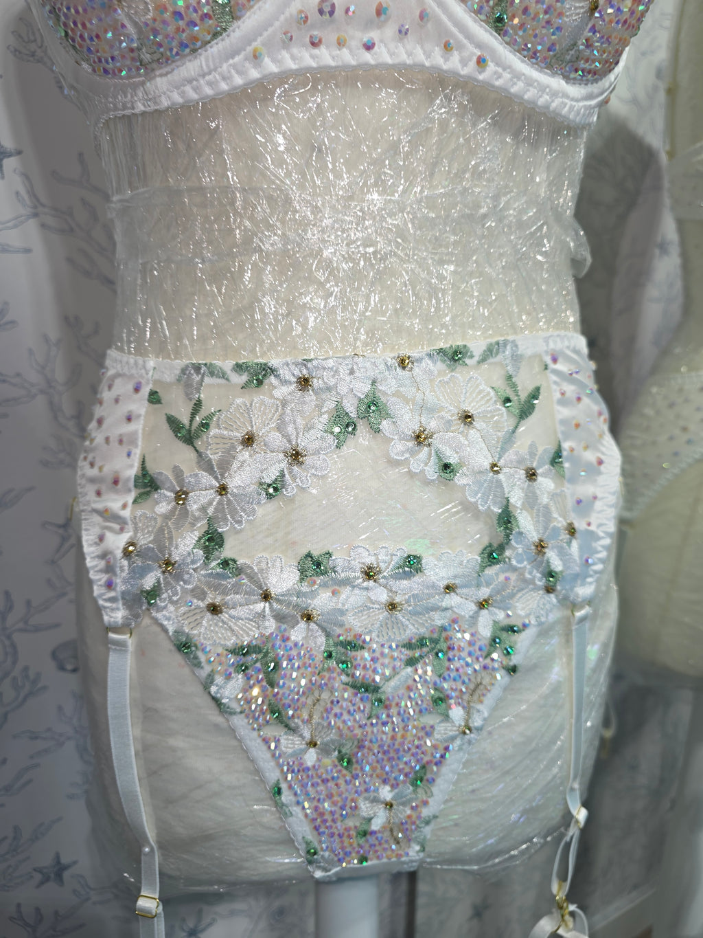White rhinestoned lingerie set