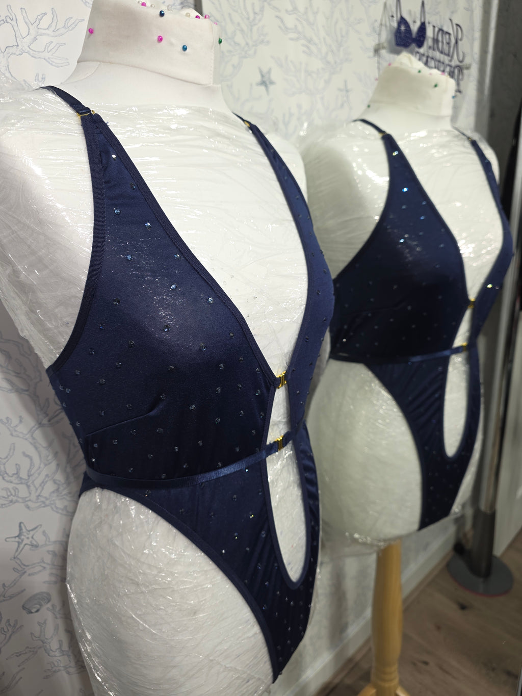 Navy Blue Rhinestoned bodysuit