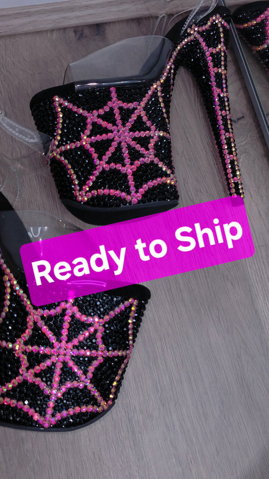 Pink and black rhinestone spider heels size Uk 6