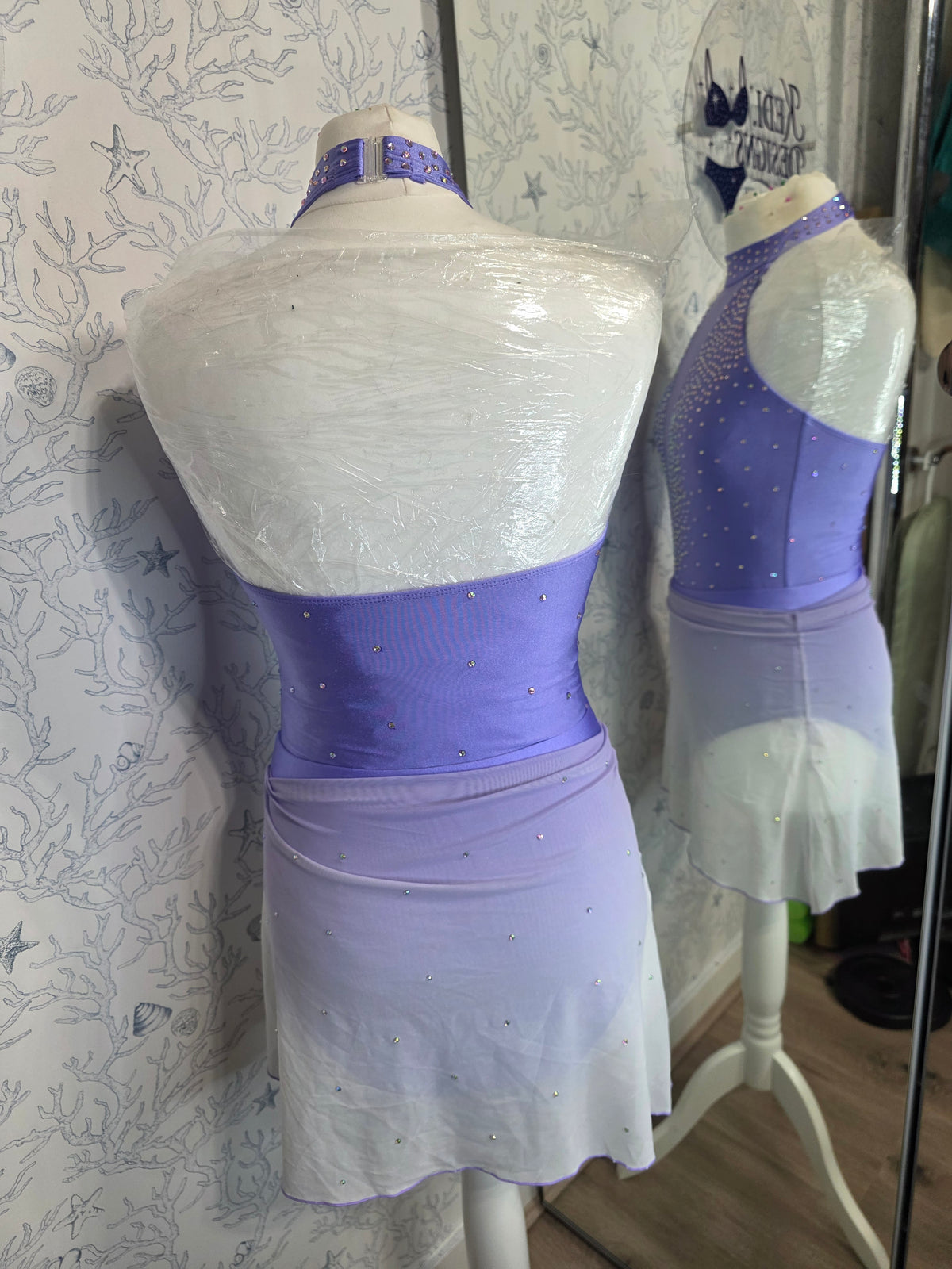 Lilac and white ombre rhinestone dance costume
