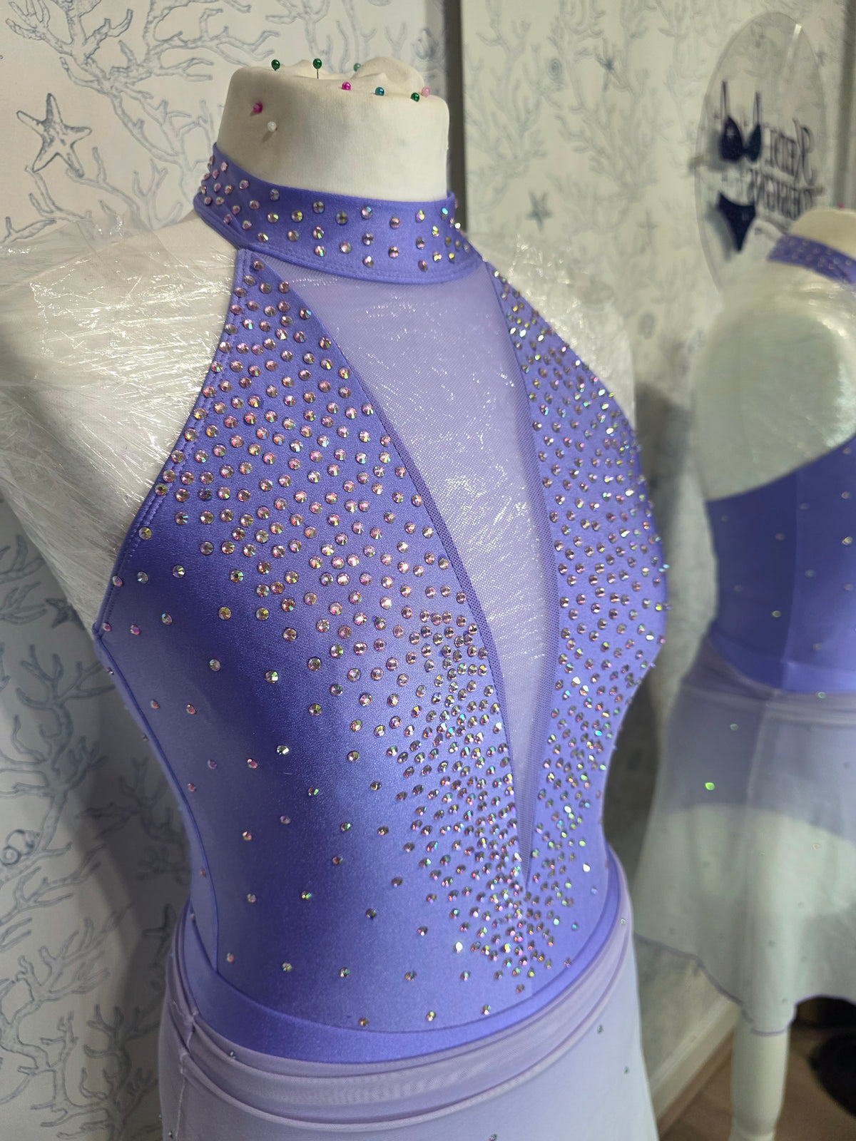 Lilac and white ombre rhinestone dance costume