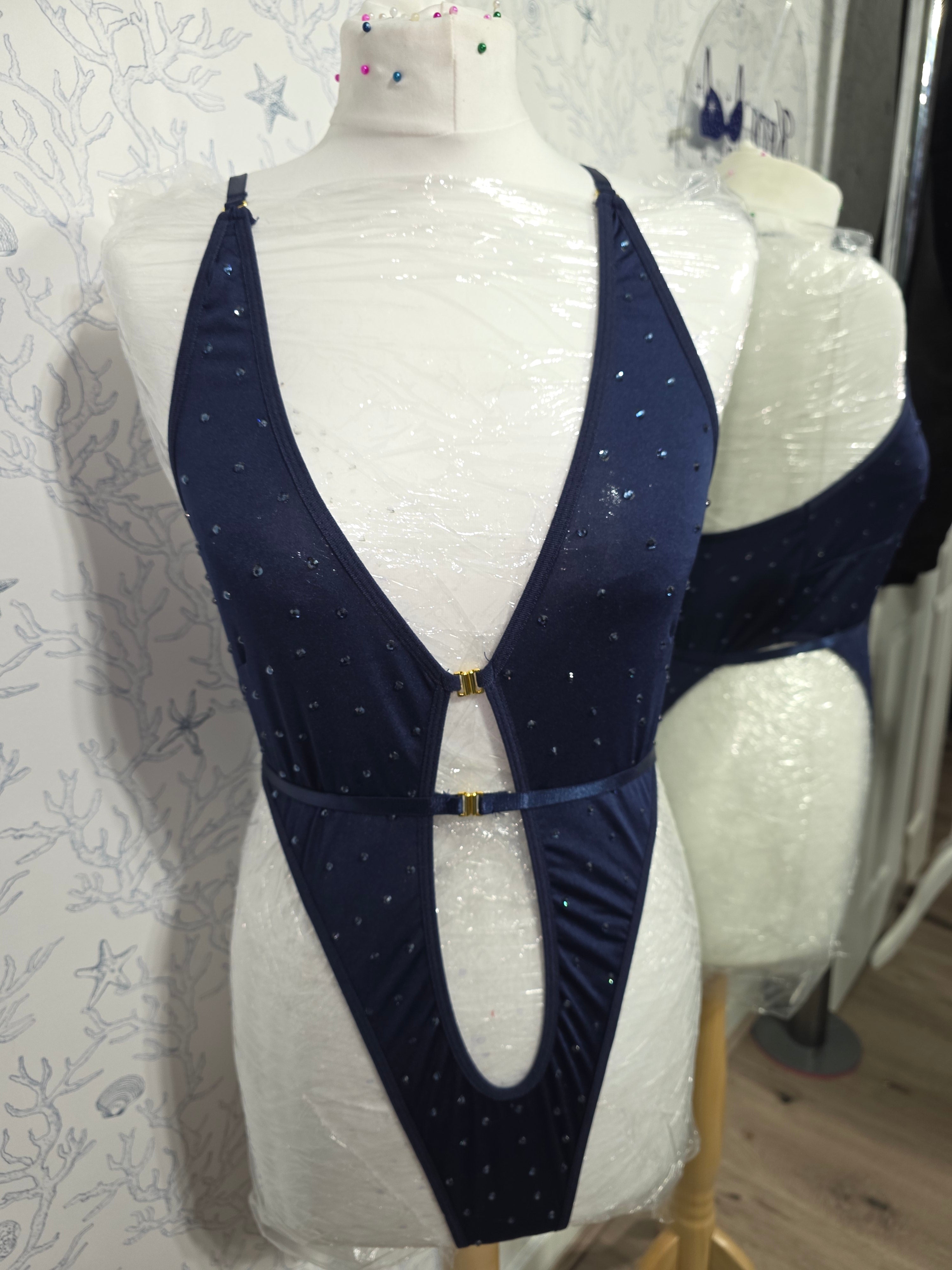 Navy Blue Rhinestoned bodysuit