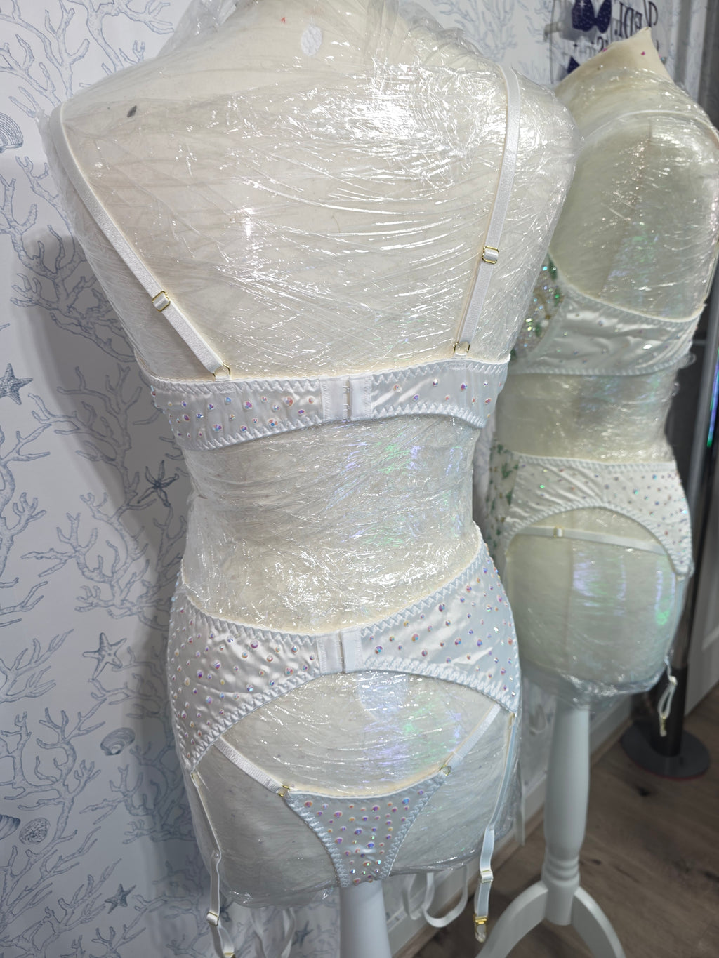 White rhinestoned lingerie set