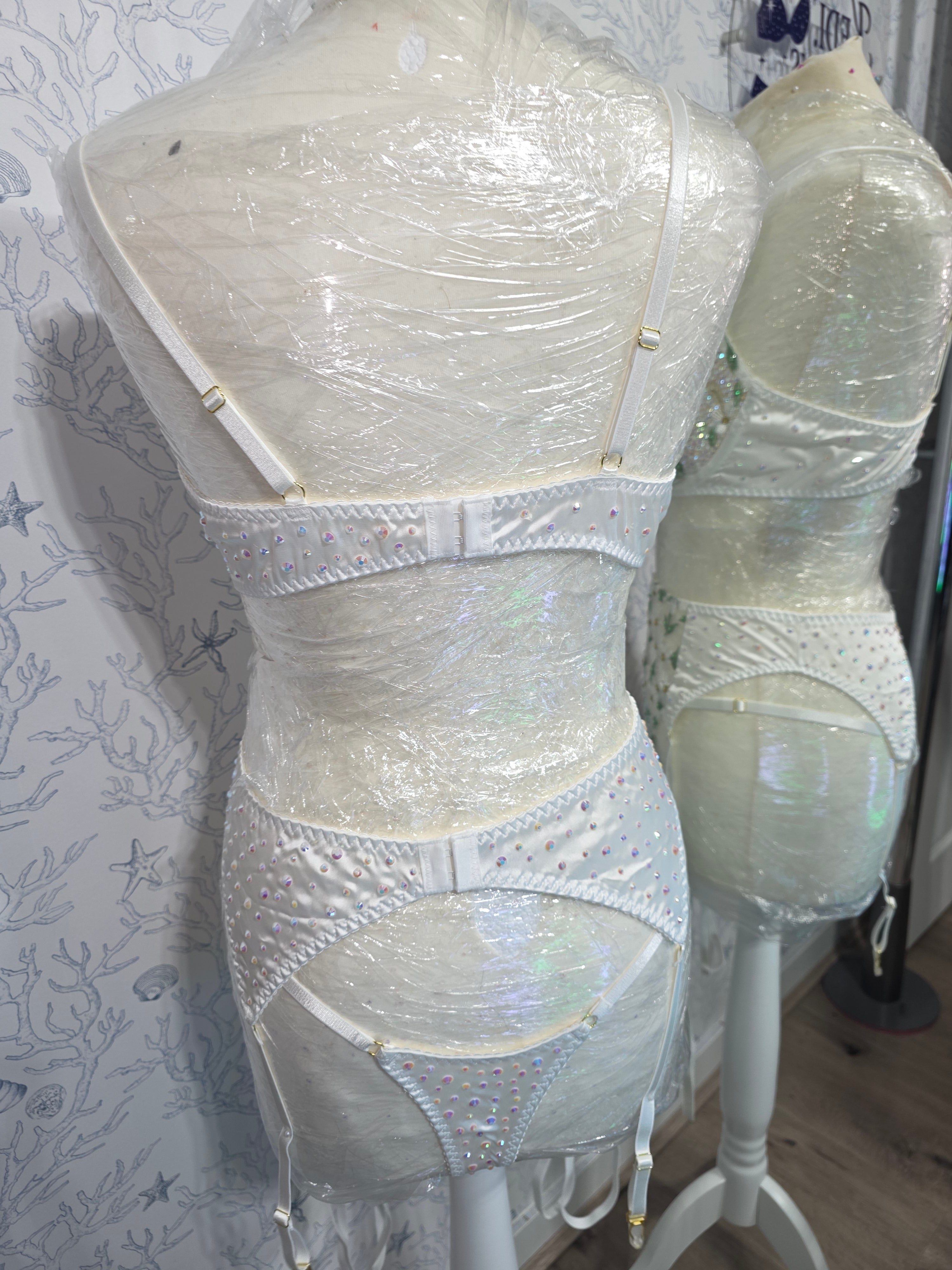 White rhinestoned lingerie set