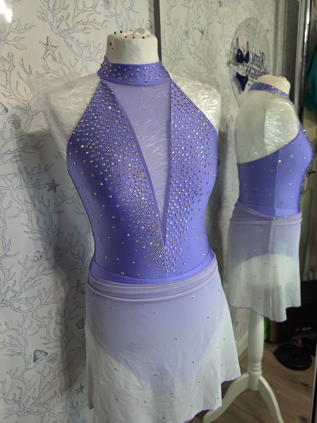 Lilac and white ombre rhinestone dance costume